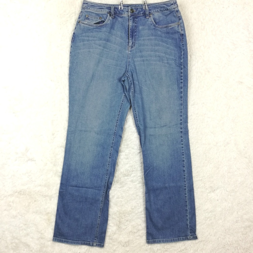 Talbots Womens Jeans Boot Cut Blue Denim High Rise Medium Wash Whiskering 12‎